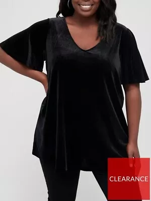 Buy Ladies Curve Angel Sleeve Velour Top Black UK 16 New Sealed RRP £22.  Christmas? • 8.99£