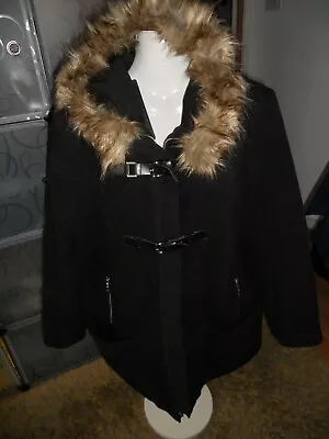 Buy Unbranded Polyester Black Fur Trimed Hooded Jacket Size 18 • 10.99£