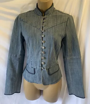 Buy Vintage Principles 12 Military Denim Blue Jacket Steampunk Glam Missing Button ! • 29.95£