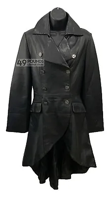 Buy EDWARDIAN Ladies Leather Black Jacket Washed Victorian Gothic Coat Jacket P-521 • 49£