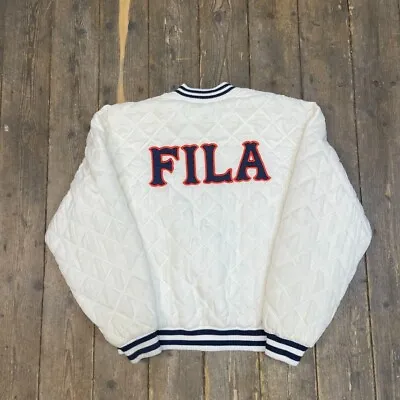 Buy Fila Bomber Jacket Mens Full Zip Vintage Outdoor Puffer Coat, White, 2XL • 40£