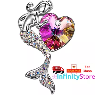 Buy Mermaid Pendant Necklace 925 Sterling Plated Heart Crystal Womens Jewellery Gift • 5.65£