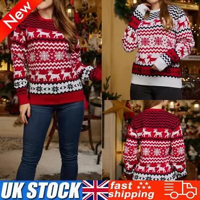 Buy Women Christmas Sweater Fashion Knitted Jumper Simple Elk Round Neck Sweater Top • 16.79£