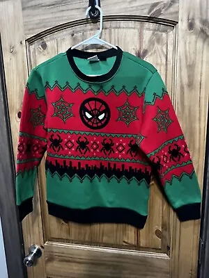 Buy Christmas Spiderman Spiderwoman Superhero Red Green Black Sweater Top Boys XL • 14.45£