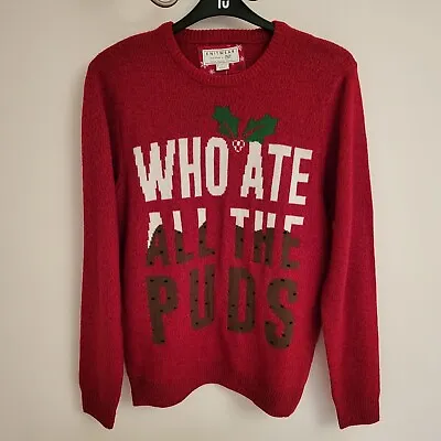 Buy F&F Size M Mens Red Knitted Christmas Jumper Who Ate All The Puds Humour • 14.99£