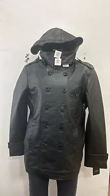 Buy Mens Black Leather Hooded Reefer Coat Genuine Hide Leather Jacket Coat 8691 • 41.65£