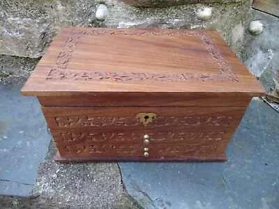 Buy Large Jewellery Box Indian Hand Made Carved Hard Wood With Mirror C3 • 24.99£