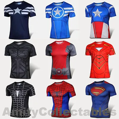 Buy SUPERHERO SHORT SLEEVE SPORTS T-SHIRT Costume, Cycling, Football, Jersey • 7.99£