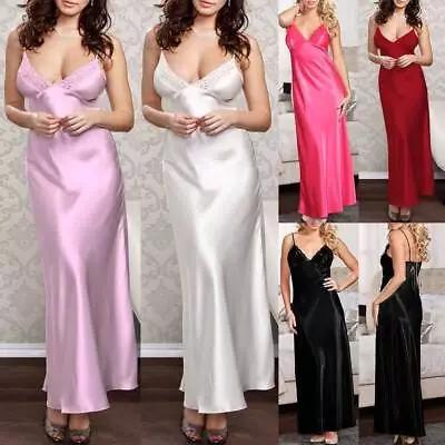 Buy Women Ladies Satin Silk Lingerie Slip Dress Nightie Nightdress Sleepwear Pajamas • 8.39£