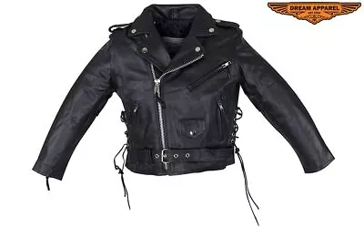 Buy Kids Jackets Teens Leather Motorcycle Jacket Biker Style Snaps W/ Side Laces • 55.12£