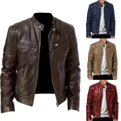 Buy Plus Size Mens Vintage Racer Black Brown Leather Casual Slim Fit Biker Jacket Uk • 20.99£