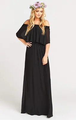 Buy Show Me Your Mumu Hacienda Maxi Dress Solid Black Off Shoulder Size XS NWT • 66.27£