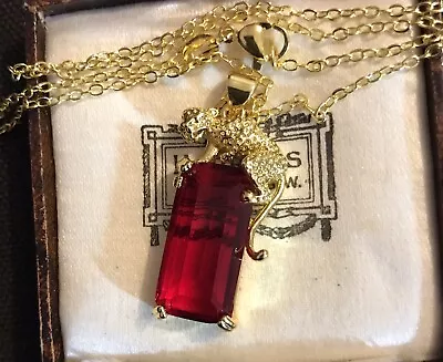 Buy Vintage Style Jewellery Red Crystal Leopard Necklace 18K Gold Plated • 12.99£