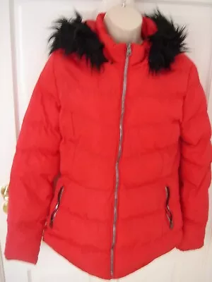 Buy TK MAXX Ladies Red Hooded Faux Fur Trim Puffer Jacket Size 12 By Tokyo Laundry • 12£