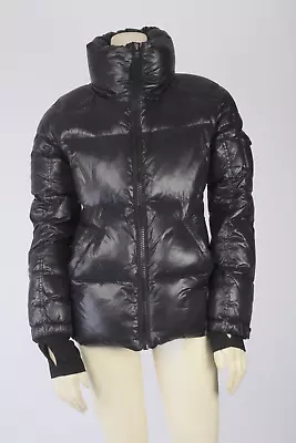 Buy S13 Black Nylon Duck Down Collared Short Puffer Winter Jacket Size S • 66.14£
