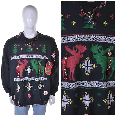 Buy Vintage 3D Christmas Jumper XXL Cute Kitsch Ugly Tacky Tinsel Sweater Sweatshirt • 24.99£