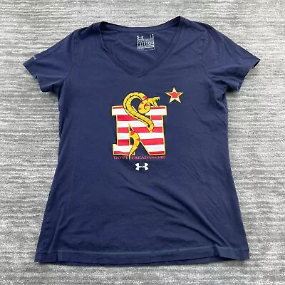Buy Under Armour Shirt Size L Womens US Navy Don't Tread On Me Semi-Fitted Blue • 12.28£