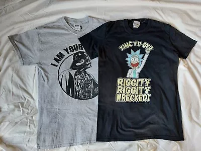Buy 2 Sci-Fi Related Gildan T-Shirts - M Size - Rick And Morty & Darth Vader • 7£