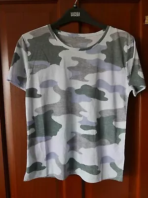 Buy M&S Collection Ladies T-Shirt, Sizes 8, 10 & 14 (?), Blue Camouflage Mix, BNWOT • 5.99£