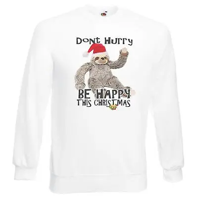 Buy Adults Dont Hurry Be Happy Fun Sloth Xmas Unisex Festive White Christmas Jumper • 21.95£