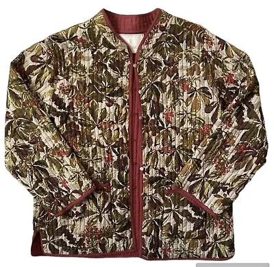 Buy House Of Bruar Reversible Cotton Quilted Jacket Red/Botanical Print Size 18 • 10.50£