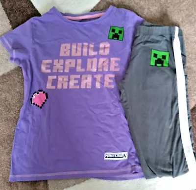 Buy Minecraft Girls Pyjamas - Purple/Grey - Age 12 • 1.99£