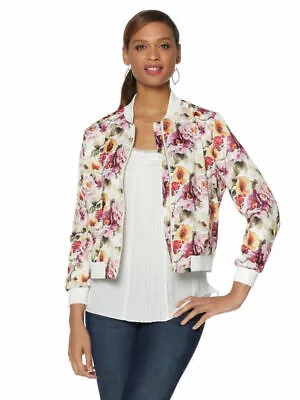 Buy COLLEEN LOPEZ Size S Flattering Floral Print Bomber Jacket IVORY FLORAL • 30.87£