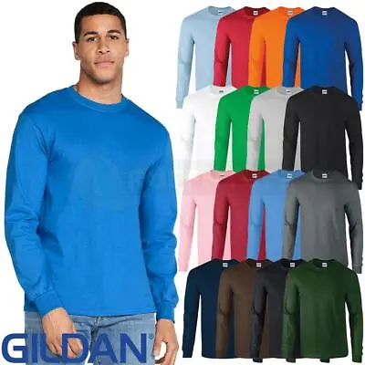 Buy GILDAN Ultra Cotton Long Sleeve T-Shirt Adult Classic Crew Neck Tee Tops • 10.80£