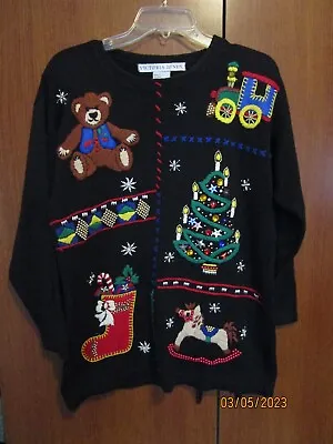 Buy Victoria Jones Ugly Christmas Sweater Sz Medium Ramie Cotton Bust 44 Length 28 • 6.98£