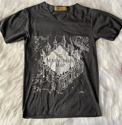 Buy Hogwarts The Marauder's Map Womens Grey Short Sleeve V-Neck T-Shirt T&O Size S • 10.41£