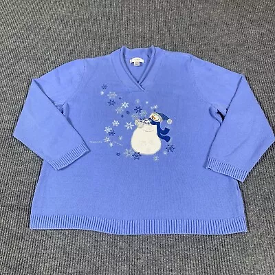 Buy VTG Cj Banks Sweater Women's 1X Blue Winter Christmas Snowman Embroidered Retro • 14.15£