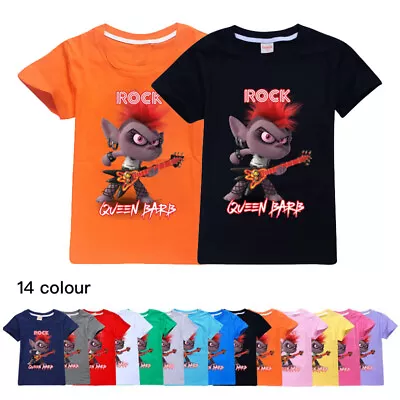 Buy Boys Girls T-Shirts Trolls Rock Queen Barb Short Sleeve T-Shirt Tops 100% Cotton • 9.78£