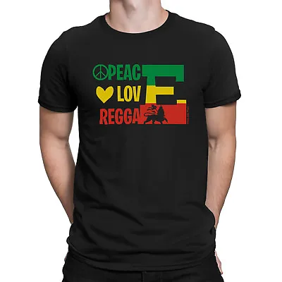 Buy Mens ORGANIC Cotton T-Shirt PEACE LOVE REGGAE Guitar Drum Jamaican Dance Music  • 8.95£