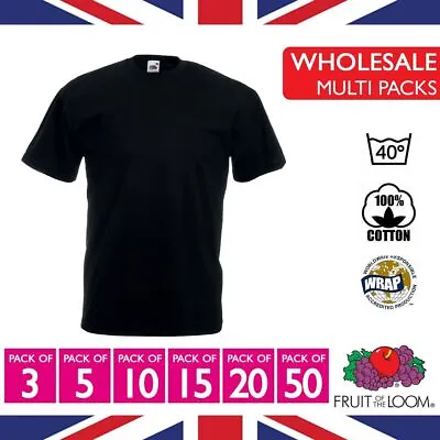 Buy FRUIT OF THE LOOM  Black Mens 100% Cotton T Shirts Tee Tops  WHOLESALE LOT • 16.99£