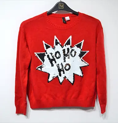 Buy H&M Reversible Sequin Christmas Jumper Size M Ugly Sweater Xmas HOHOHO YoYoYo • 14.99£