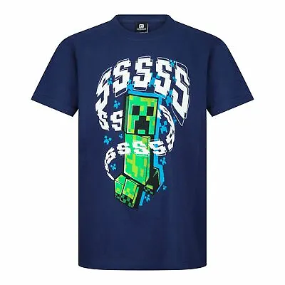 Buy Minecraft Creeper Ssssh Kids Navy T-Shirt 100% Cotton Official Age 7-8 Years • 8.99£