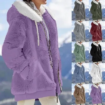 Buy Women Thickened Sherpa Coat Ladies Open Front Winter Warm Casual Zip Cardigan • 15.99£