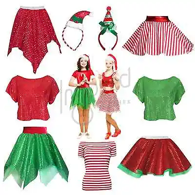 Buy Ladies Elf Costume CHRISTMAS JUMPER DAY SKIRT Sparkle Tops Fancy Dress UK • 11.99£
