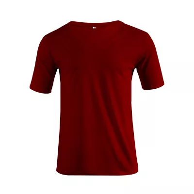 Buy Mens Solid V Neck Short Sleeve T-shirt Casual Summer Slim Fit Muscle Tee Tops • 12.59£