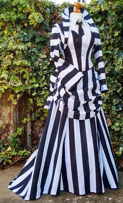 Buy Beetlejuice Cosplay Costume Dress Medieval Dress Black And White Stripe Dress • 105.60£