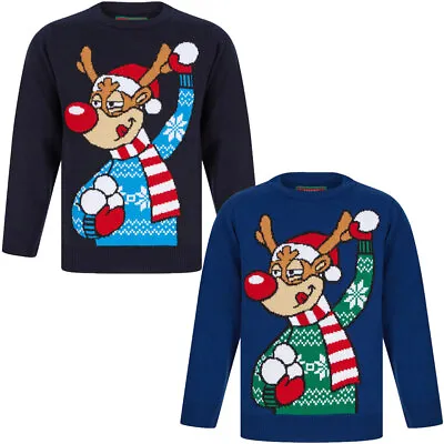 Buy Kids Boys Christmas Jumper Reindeer Snow Xmas Sweater Pullover Novelty • 12.99£