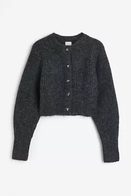 Buy H&M M Grey Knit Cropped Cardigan Jumper Buttoned Wool Blend Sold Out Boucle • 43.99£