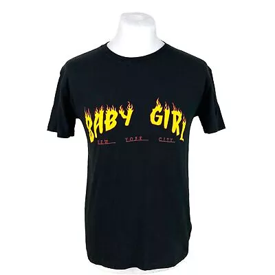 Buy Baby Girl T Shirt Medium Black Tee Flames Graphic T Shirt NYC USA Y2k • 22.50£