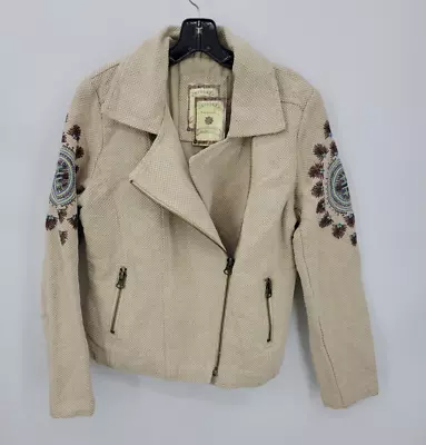 Buy Paparazzi Jacket Womens Large Tan Linen Embroidered Boho Aztec Tribal Blazer • 37.64£