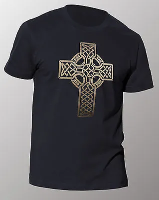 Buy Celtic Cross Gold Foil Design Ringspun Cotton T-shirt Goth Tribal Crucifix Knot • 9.99£