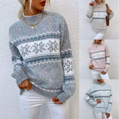 Buy Ladies Chunky Knitted Christmas Snowflake Jumper Pullover XMAS Sweater Tops SIZE • 14.88£