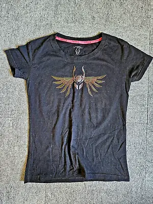 Buy Womens Cyberdog T-shirt - Black Biomechanical Angel Wing Print - Slimfit Size 10 • 19.99£