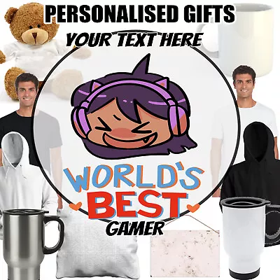 Buy Personalised Worlds Best Gamer - Mug Bear Travel Cushion T Shirt Sign Hoodie • 12.99£
