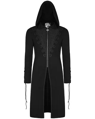 Buy Punk Rave Mens Gothic Steampunk Long Hooded Jacket Coat Hoodie Black Jacquard • 52.79£