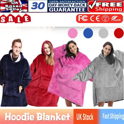 Buy Adult Hooded Snuggle Blanket Super Soft Fleece Sherpa Warm Wearable Hoodie Robe • 7.59£